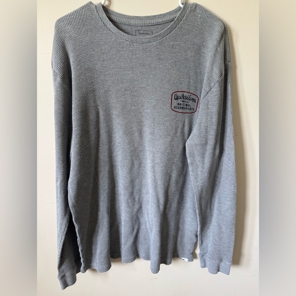 Quiksilver Gray Long Sleeve Waffle Knit Top with Logo - Picture 1 of 4